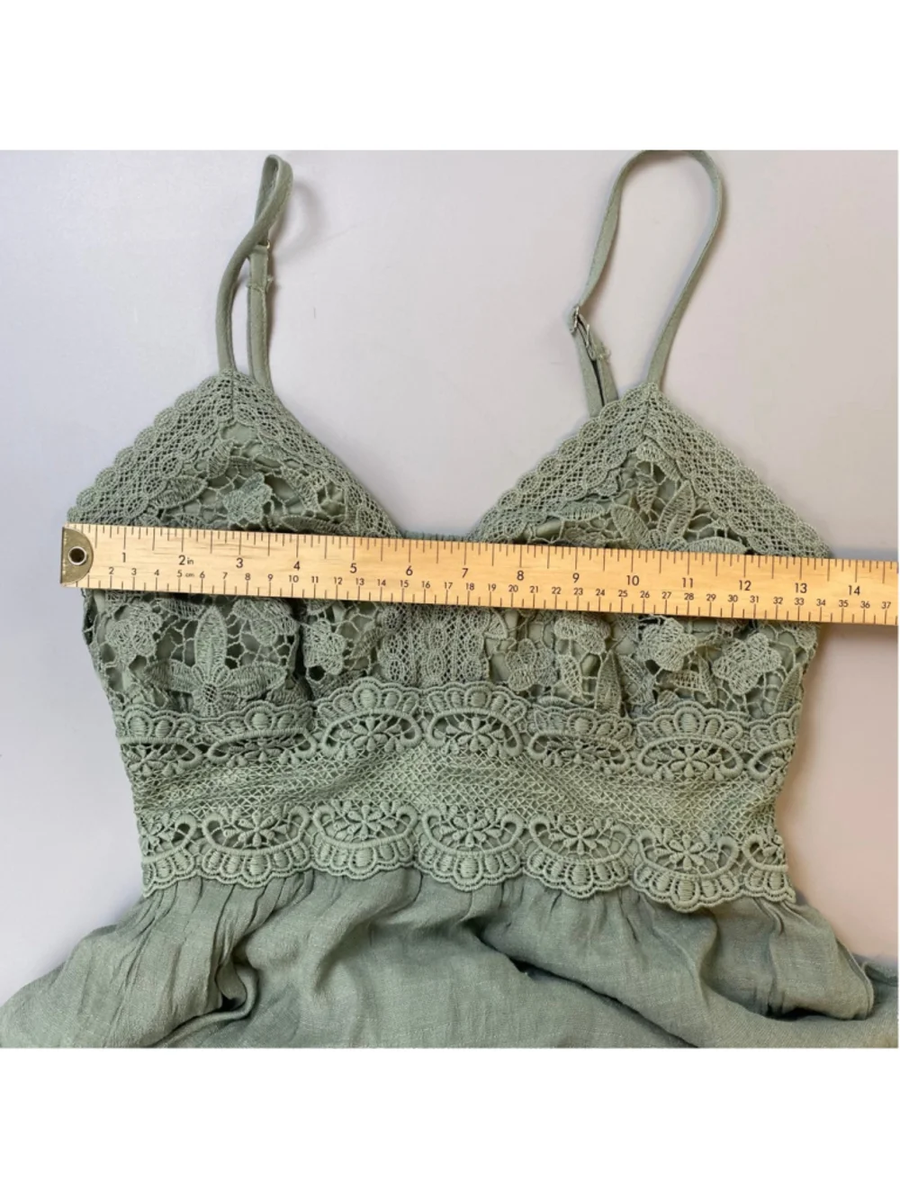Rebellion Again Dress XS Sage Green Crochet Tiered Boho Fairy Coastal Cowgirl - Picture 10 of 11